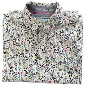 Good Vibes Men's Slim Fit Shirt Abstract Pattern Short Sleeve Cotton Large